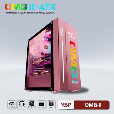 Case VSP LED Gaming OMG-II ATX (Hồng)